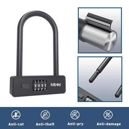 4-Digit Combination U-Lock For Bike – Heavy Duty, Resettable, 13.6” Shackle, Anti-Theft